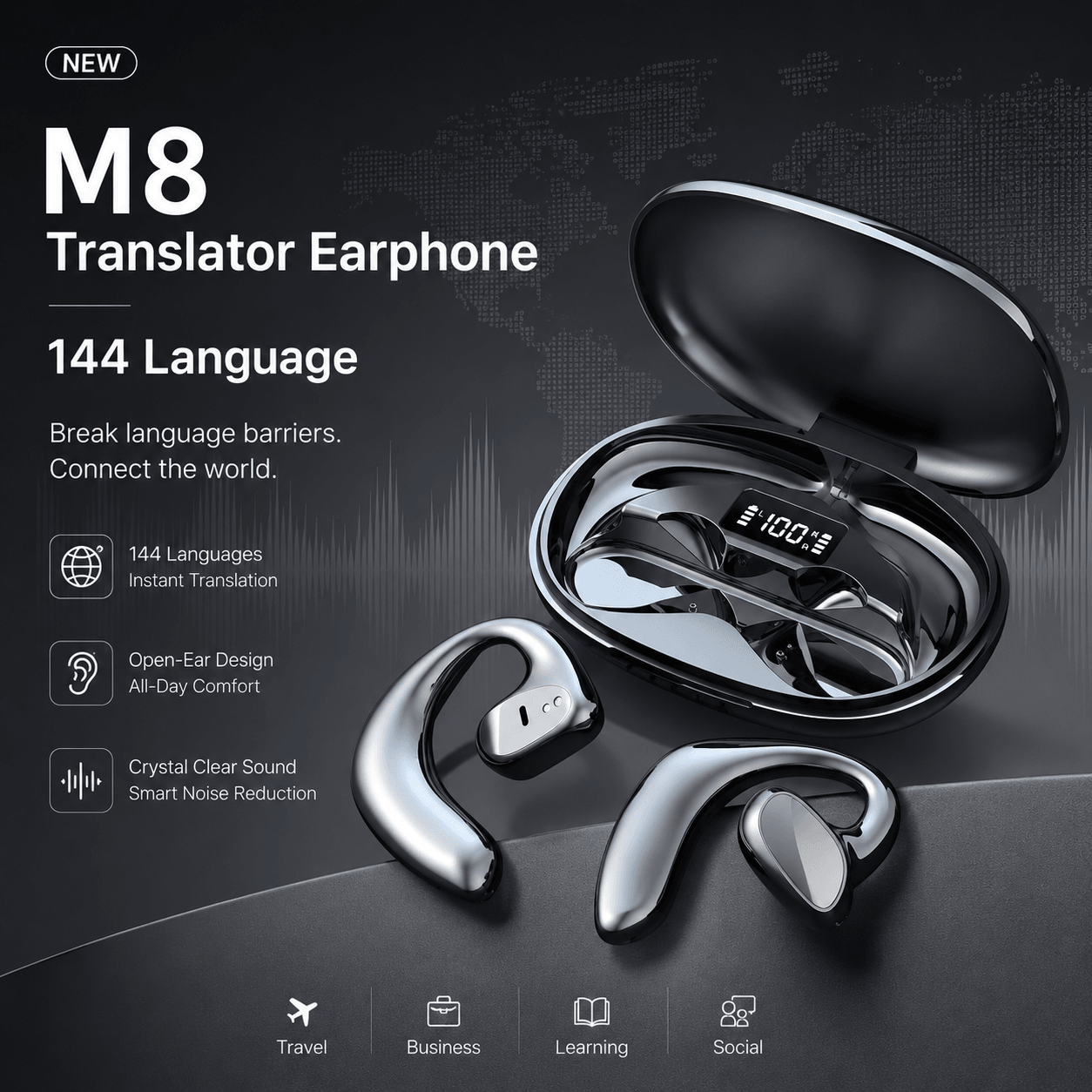 Smart Translation Headphones - Two-Way Conversation Translator