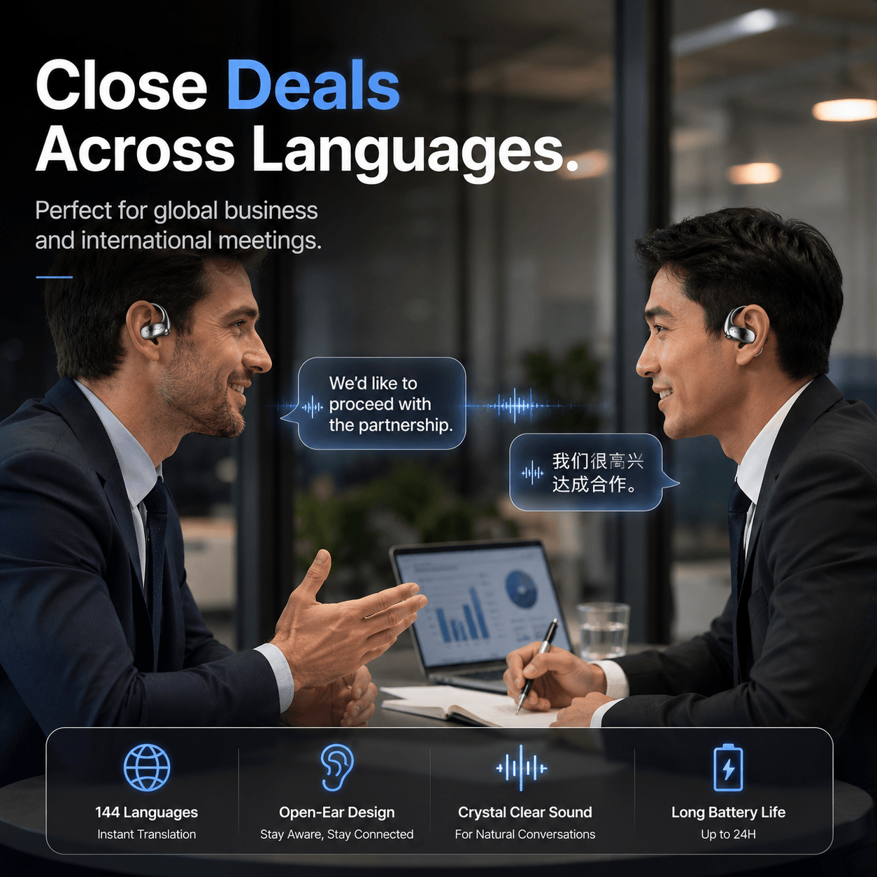 Smart Translation Headphones - Two-Way Conversation Translator