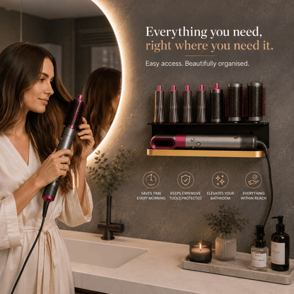 Curling Iron Holder - Wall Mount Bathroom Organizer Rack
