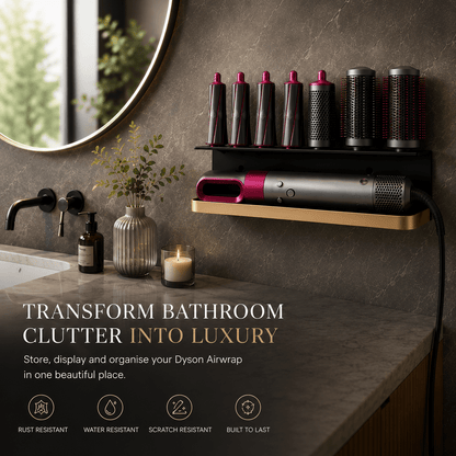 Curling Iron Holder - Wall Mount Bathroom Organizer Rack
