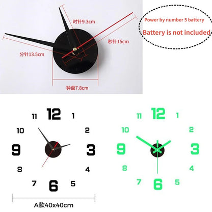 3D Luminous Wall Clock Frameless Acrylic DIY Digital Clock Wall Stickers Mute Clock for Living Room Bedroom Office Wall Decor