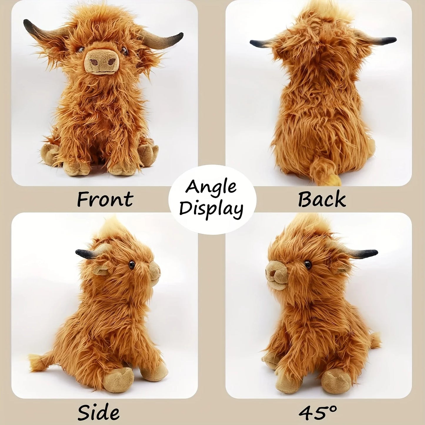 25cm Simulation Highland Cow Plush Animal Doll Soft Stuffed Highland Cow Plush Toy Kawaii Kids Baby Gifts Toy Home Room Decor