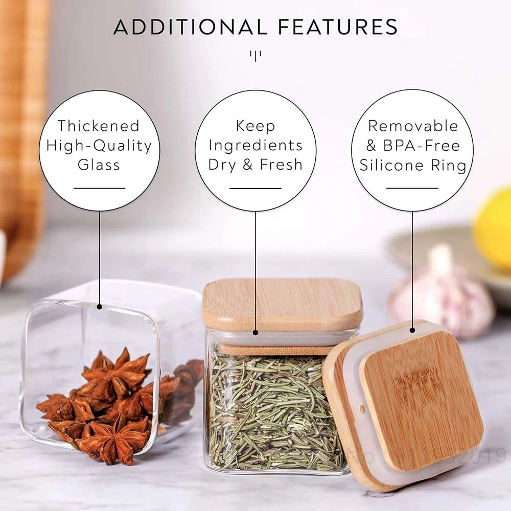 5oz Square Spice Jars with Bamboo Lids