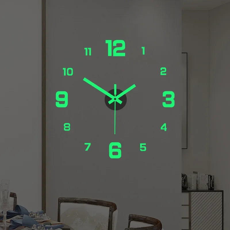 3D Luminous Wall Clock Frameless Acrylic DIY Digital Clock Wall Stickers Mute Clock for Living Room Bedroom Office Wall Decor