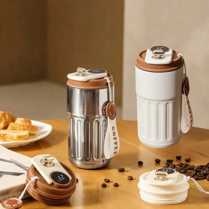 Smart thermal bottle with LED temperature display for hot and cold drinks
