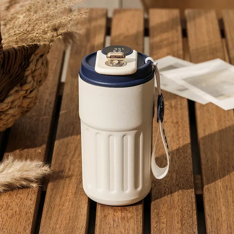 Sleek stainless steel smart water bottle with leakproof cap